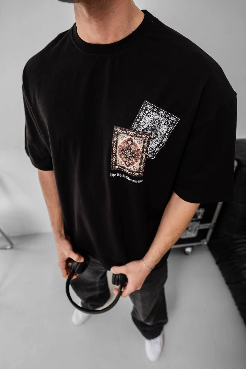 ASSEMA Erkek Baskılı Oversize Kısa kol  T-shirt - Siyah