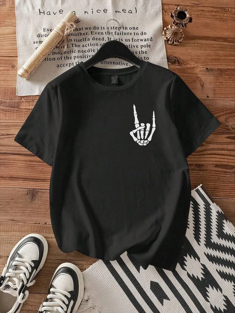 ASSEMA Erkek Baskılı T-Shirt Kısa Kol Bisiklet Yaka Regular Fit Rahat Kalıp Tişört - Siyah