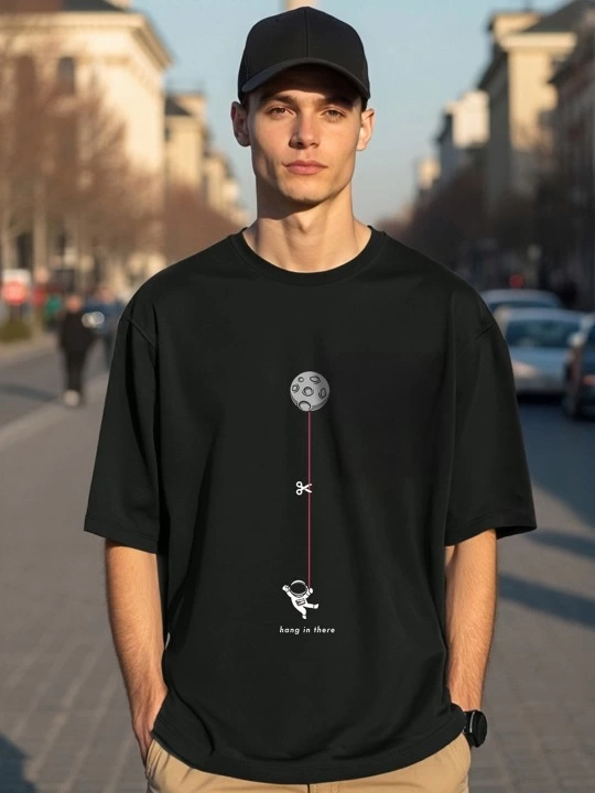 ASSEMA Erkek Baskılı T-Shirt Kısa Kol Bisiklet Yaka Regular Fit Rahat Kalıp Tişört - Siyah