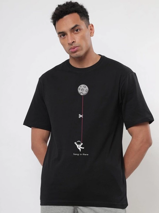 ASSEMA Erkek Baskılı T-Shirt Kısa Kol Bisiklet Yaka Regular Fit Rahat Kalıp Tişört - Siyah