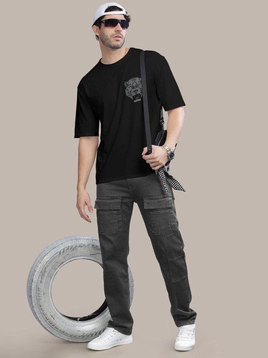 ASSEMA Erkek Baskılı T-Shirt Kısa Kol Bisiklet Yaka Regular Fit Rahat Kalıp Tişört -  Siyah