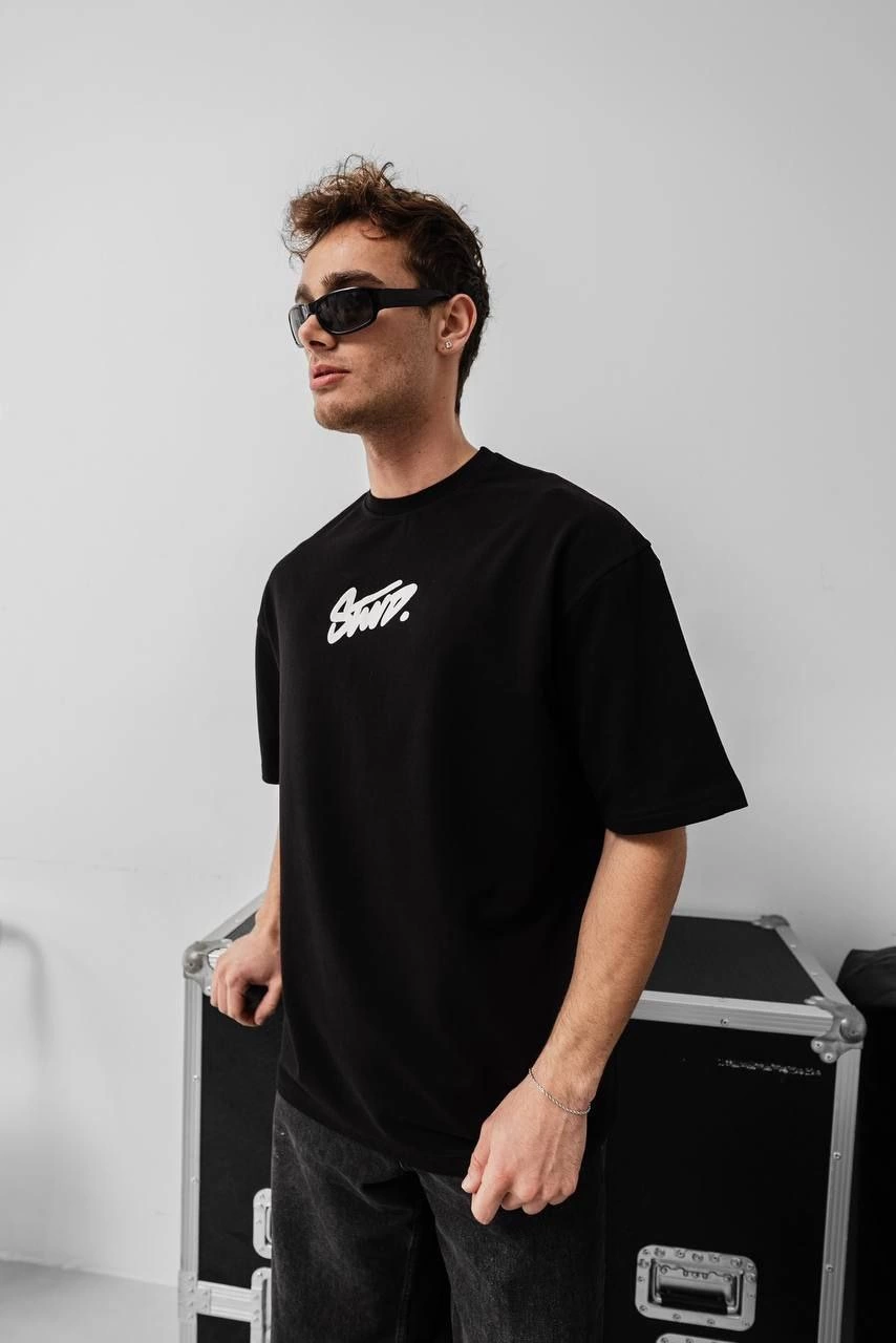 ASSEMA Erkek Baskılı Oversize Kısa kol  T-shirt - Siyah