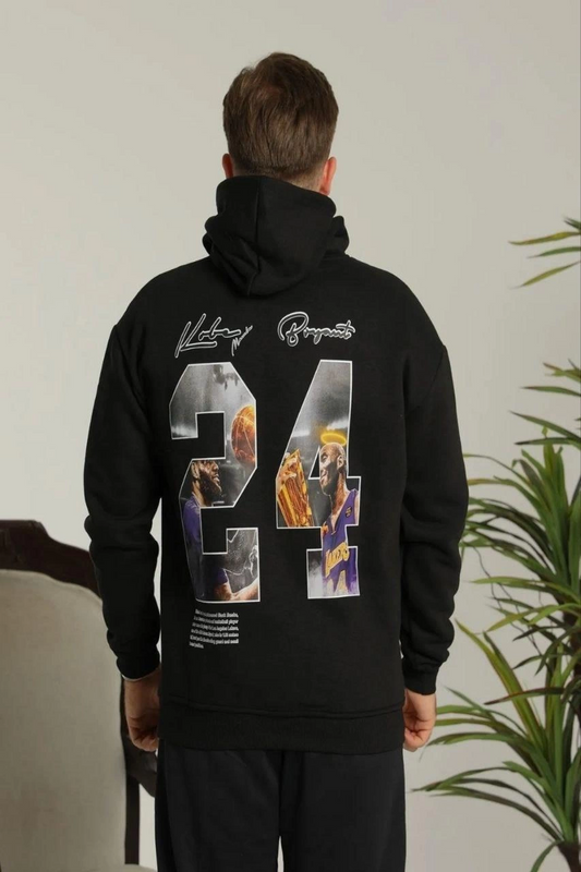 ASSEMA Erkek Baskılı Oversize Üç İplik Kapüşonlu Sweatshirt - Siyah