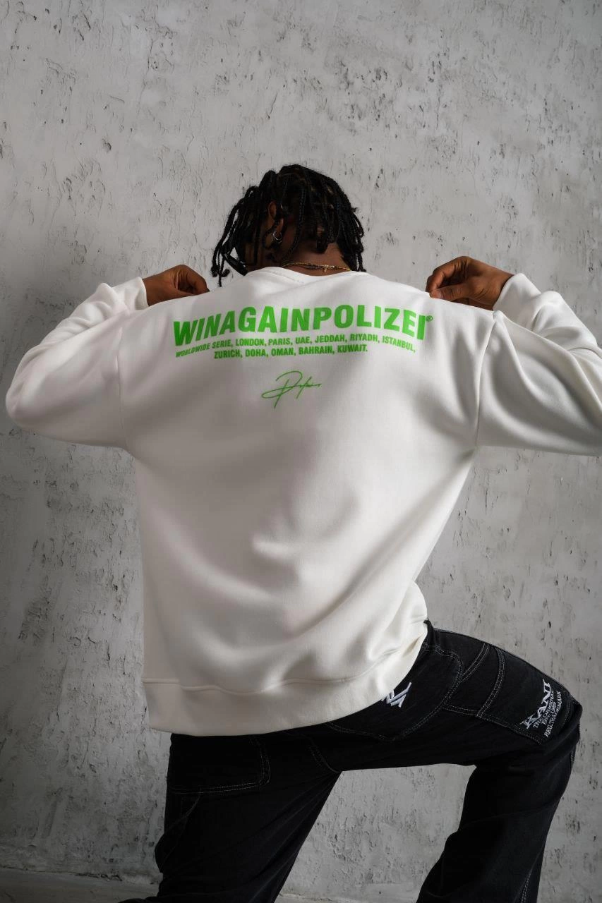 Erkek 3 iplik Bisiklet yaka Baskılı Sweatshirt - Beyaz