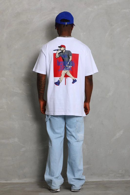 ASSEMA Unisex Oversize Baskılı Bisiklet Yaka T-Shirt - Beyaz