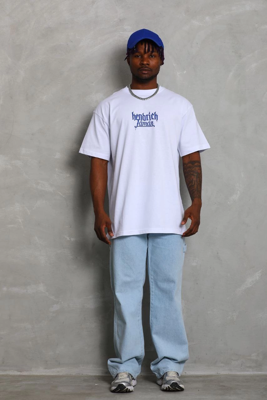 ASSEMA Unisex Oversize Baskılı Bisiklet Yaka T-Shirt - Beyaz