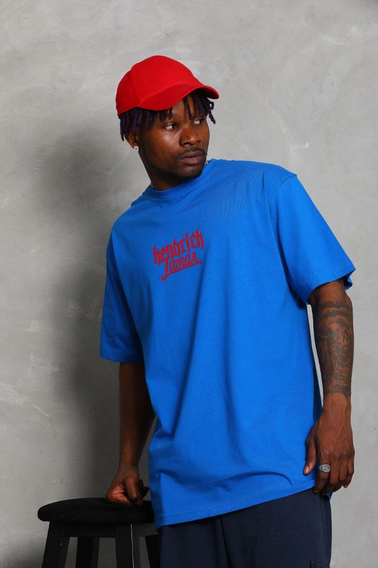 ASSEMA Unisex Oversize Baskılı Bisiklet Yaka T-Shirt - Mavi