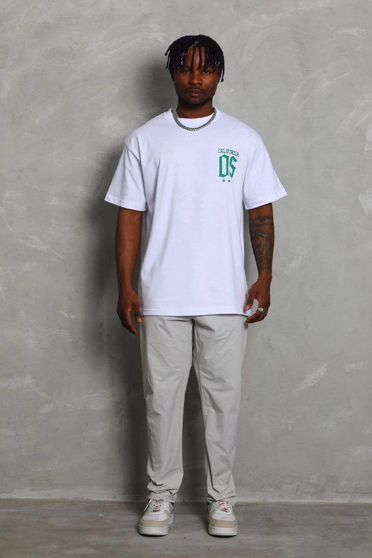 ASSEMA Unisex Oversize Baskılı Bisiklet Yaka T-Shirt - Beyaz