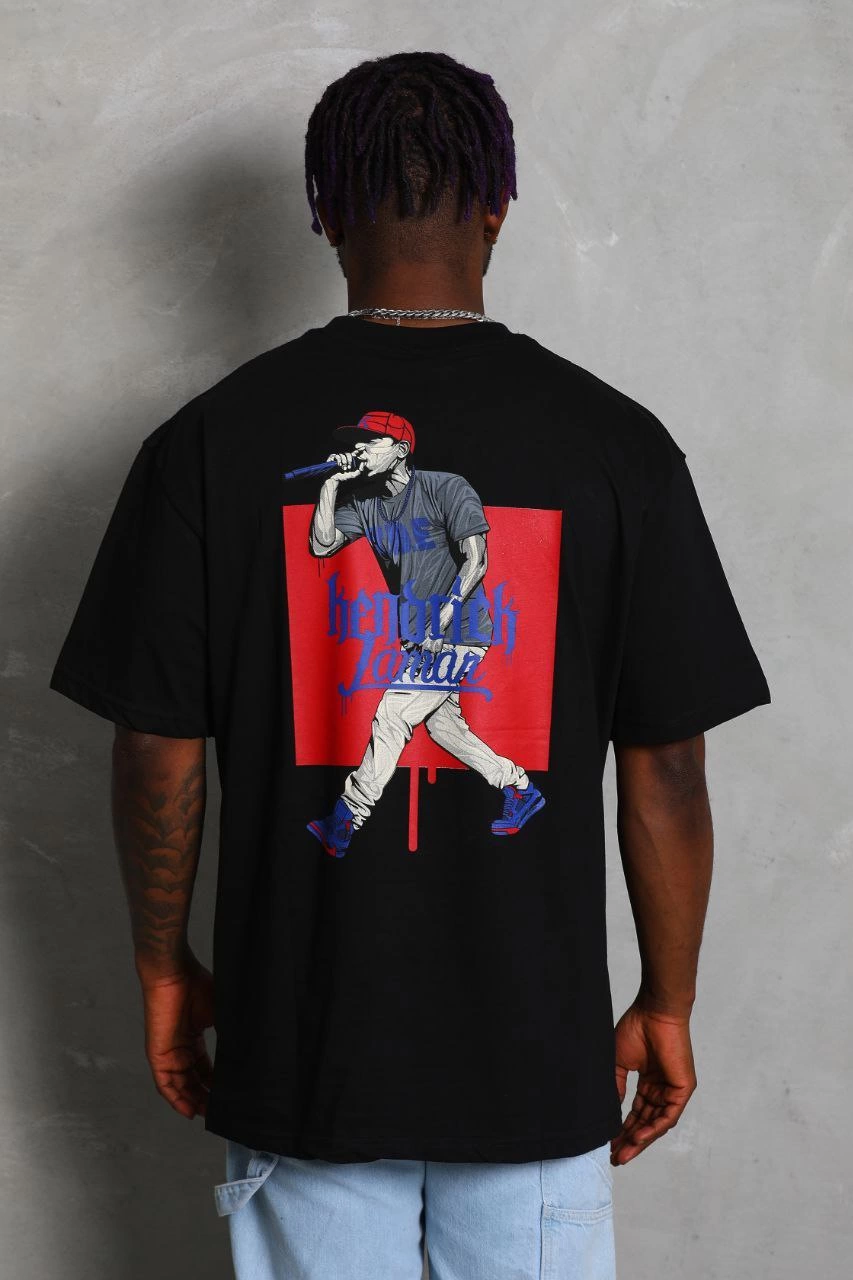 ASSEMA Unisex Oversize Baskılı Bisiklet Yaka T-Shirt - Siyah