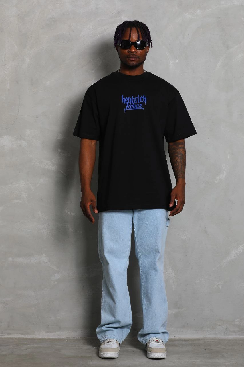 ASSEMA Unisex Oversize Baskılı Bisiklet Yaka T-Shirt - Siyah