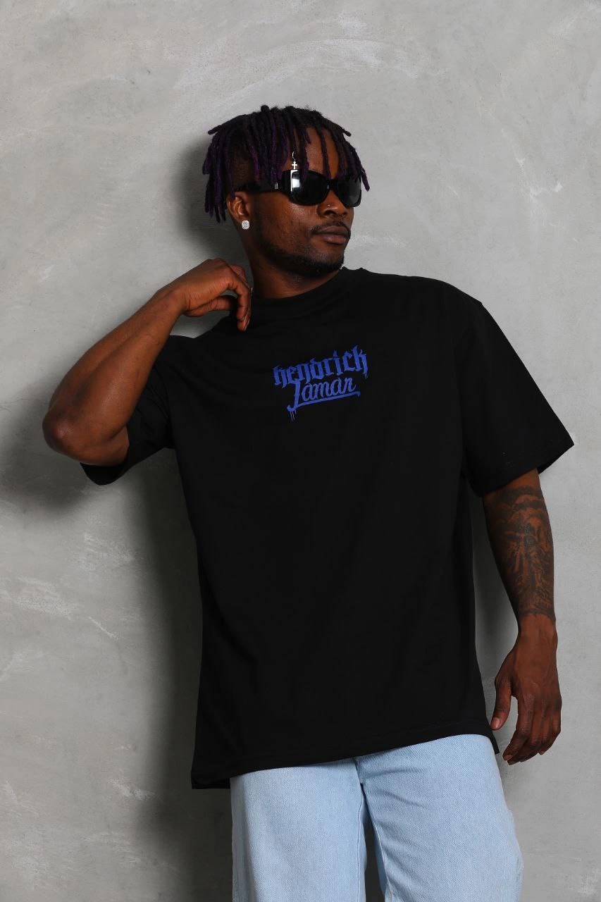 ASSEMA Unisex Oversize Baskılı Bisiklet Yaka T-Shirt - Siyah