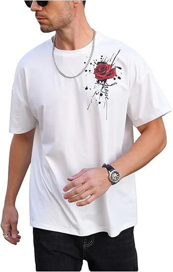 ASSEMA Erkek Baskılı T-Shirt Kısa Kol Bisiklet Yaka Regular Fit Rahat Kalıp Tişört- Beyaz