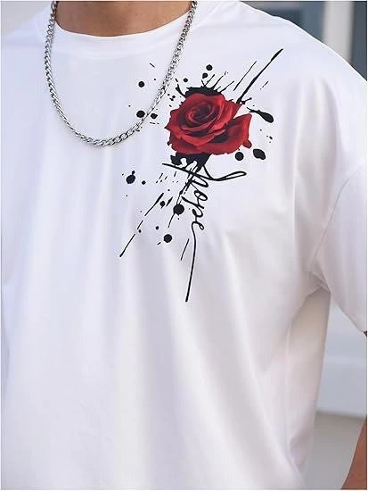 ASSEMA Erkek Baskılı T-Shirt Kısa Kol Bisiklet Yaka Regular Fit Rahat Kalıp Tişört- Beyaz