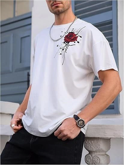 ASSEMA Erkek Baskılı T-Shirt Kısa Kol Bisiklet Yaka Regular Fit Rahat Kalıp Tişört- Beyaz