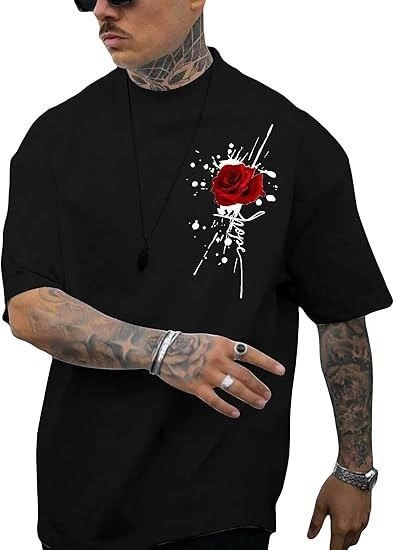 ASSEMA Erkek Baskılı T-Shirt Kısa Kol Bisiklet Yaka Regular Fit Rahat Kalıp Tişört - Siyah