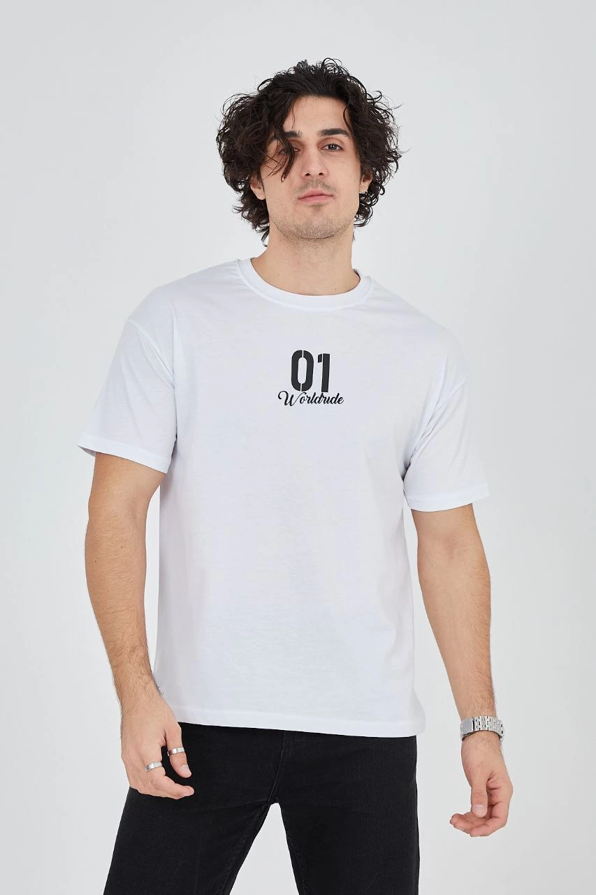 ASSEMA Erkek Baskılı T-Shirt Kısa Kol Bisiklet Yaka Regular Fit Rahat Kalıp Günlük Tişört - Beyaz