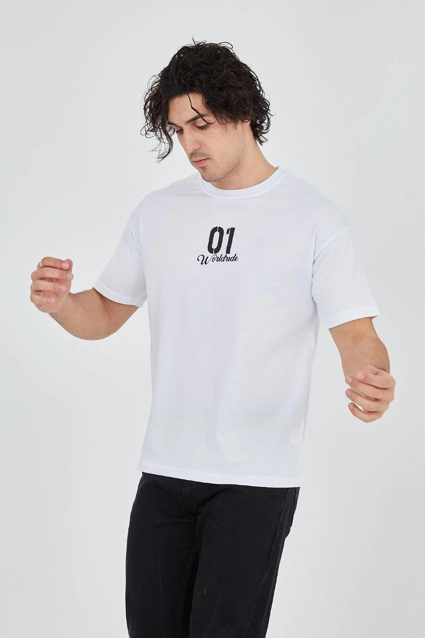 ASSEMA Erkek Baskılı T-Shirt Kısa Kol Bisiklet Yaka Regular Fit Rahat Kalıp Günlük Tişört - Beyaz