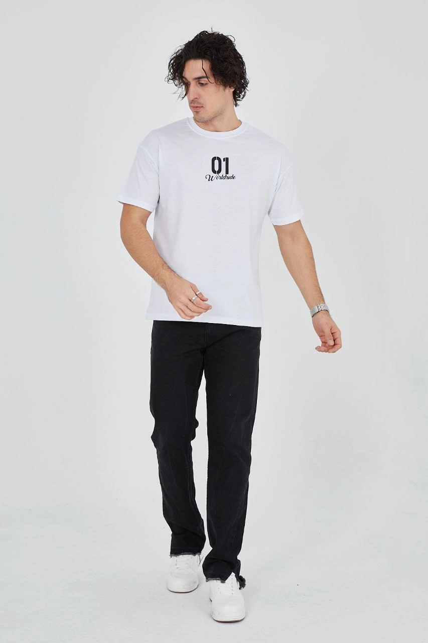 ASSEMA Erkek Baskılı T-Shirt Kısa Kol Bisiklet Yaka Regular Fit Rahat Kalıp Günlük Tişört - Beyaz