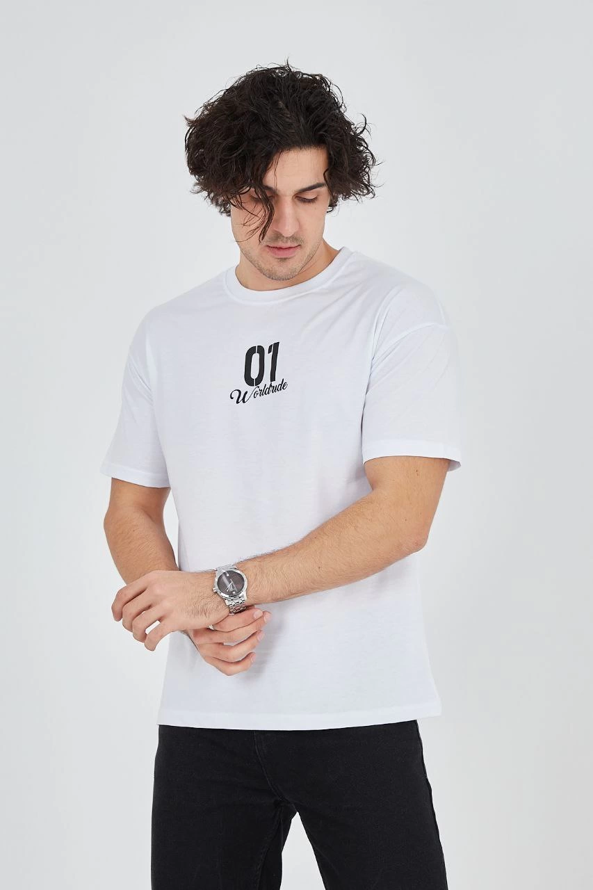 ASSEMA Erkek Baskılı T-Shirt Kısa Kol Bisiklet Yaka Regular Fit Rahat Kalıp Günlük Tişört - Beyaz