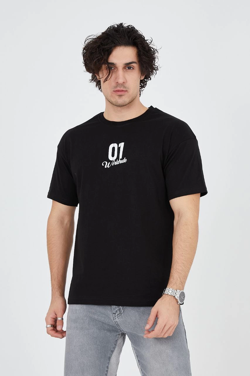 ASSEMA Erkek Baskılı T-Shirt Kısa Kol Bisiklet Yaka Regular Fit Rahat Kalıp Günlük Tişört - Siyah