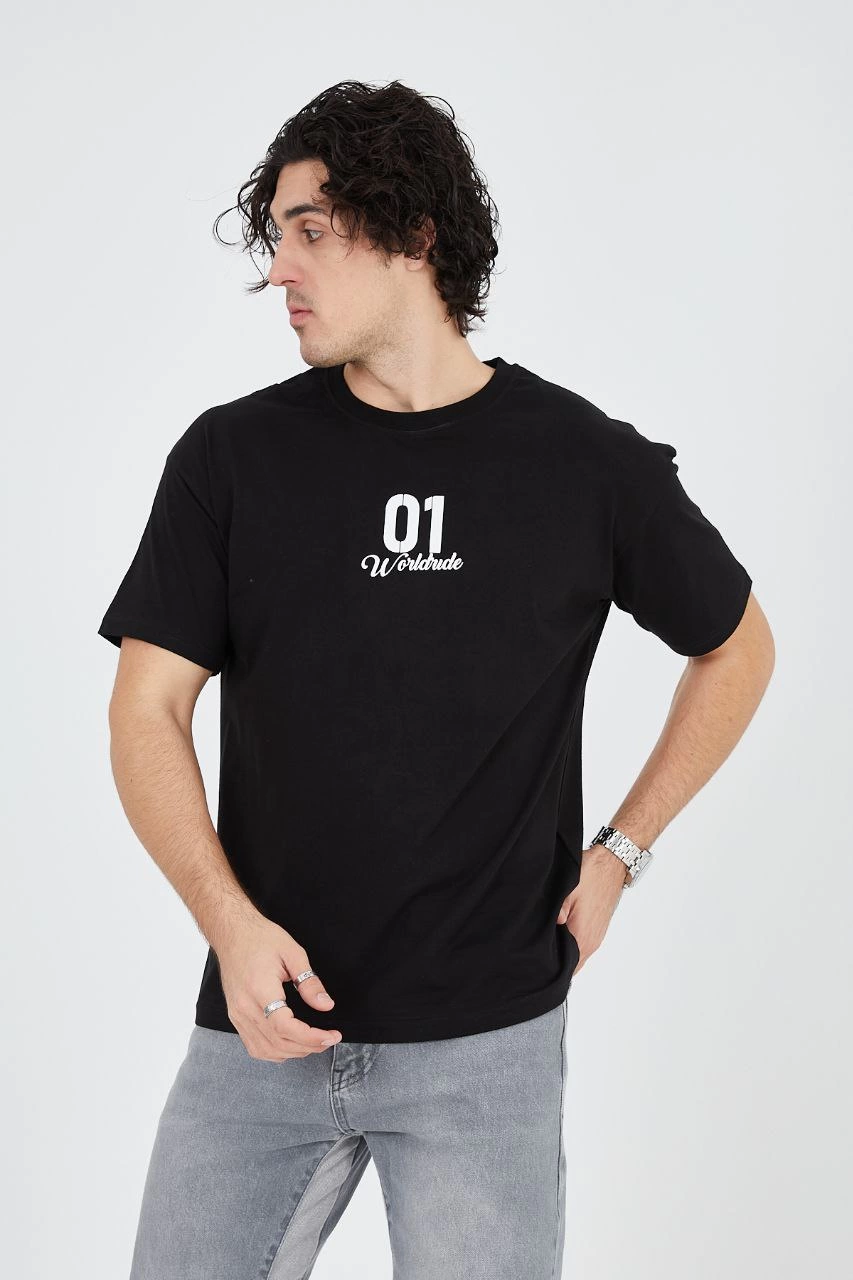 ASSEMA Erkek Baskılı T-Shirt Kısa Kol Bisiklet Yaka Regular Fit Rahat Kalıp Günlük Tişört - Siyah