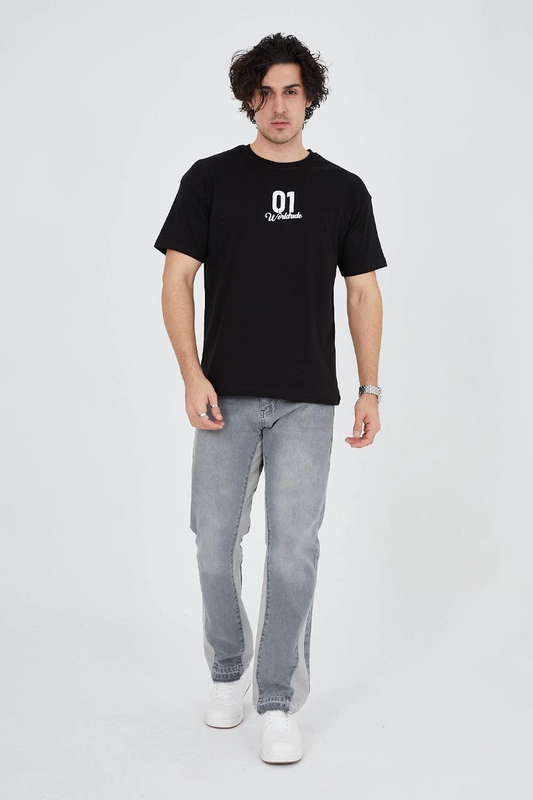 ASSEMA Erkek Baskılı T-Shirt Kısa Kol Bisiklet Yaka Regular Fit Rahat Kalıp Günlük Tişört - Siyah