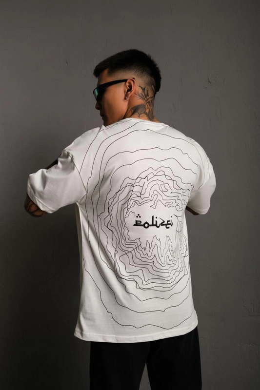 ASSEMA Erkek Bisiklet Yakalı Sırt Baskılı  Kısa kol Oversize T-Shirt - Beyaz