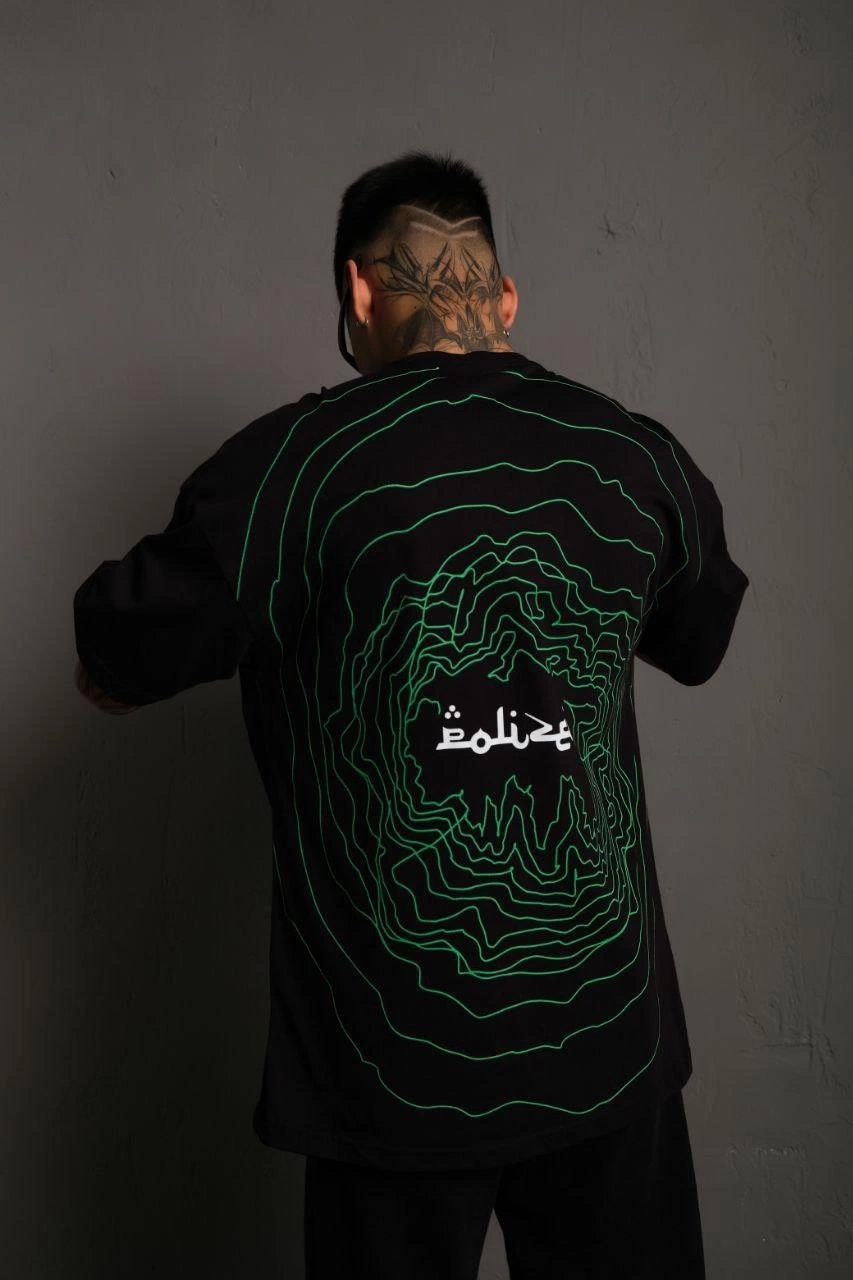 ASSEMA Erkek Bisiklet Yakalı Sırt Baskılı Kısa kol  Oversize T-Shirt - Siyah