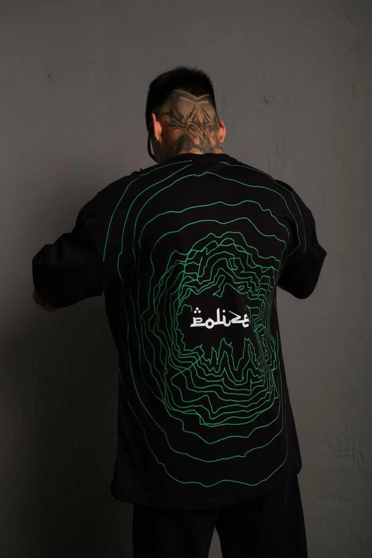 ASSEMA Erkek Bisiklet Yakalı Sırt Baskılı Kısa kol  Oversize T-Shirt - Siyah