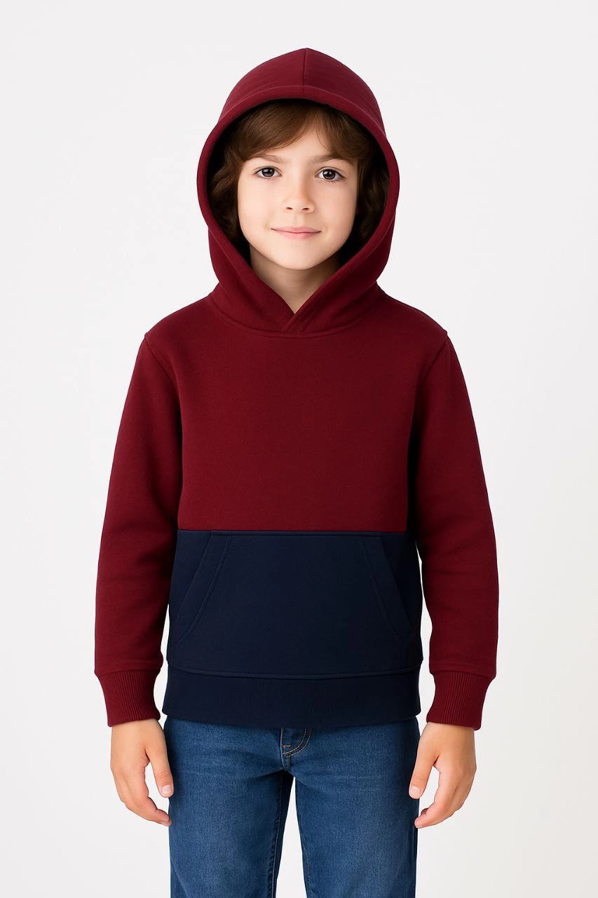 ASSEMA Erkek Çocuk Kapüşonlu Kanguru Cepli Parçalı SweatShirt - Renkli