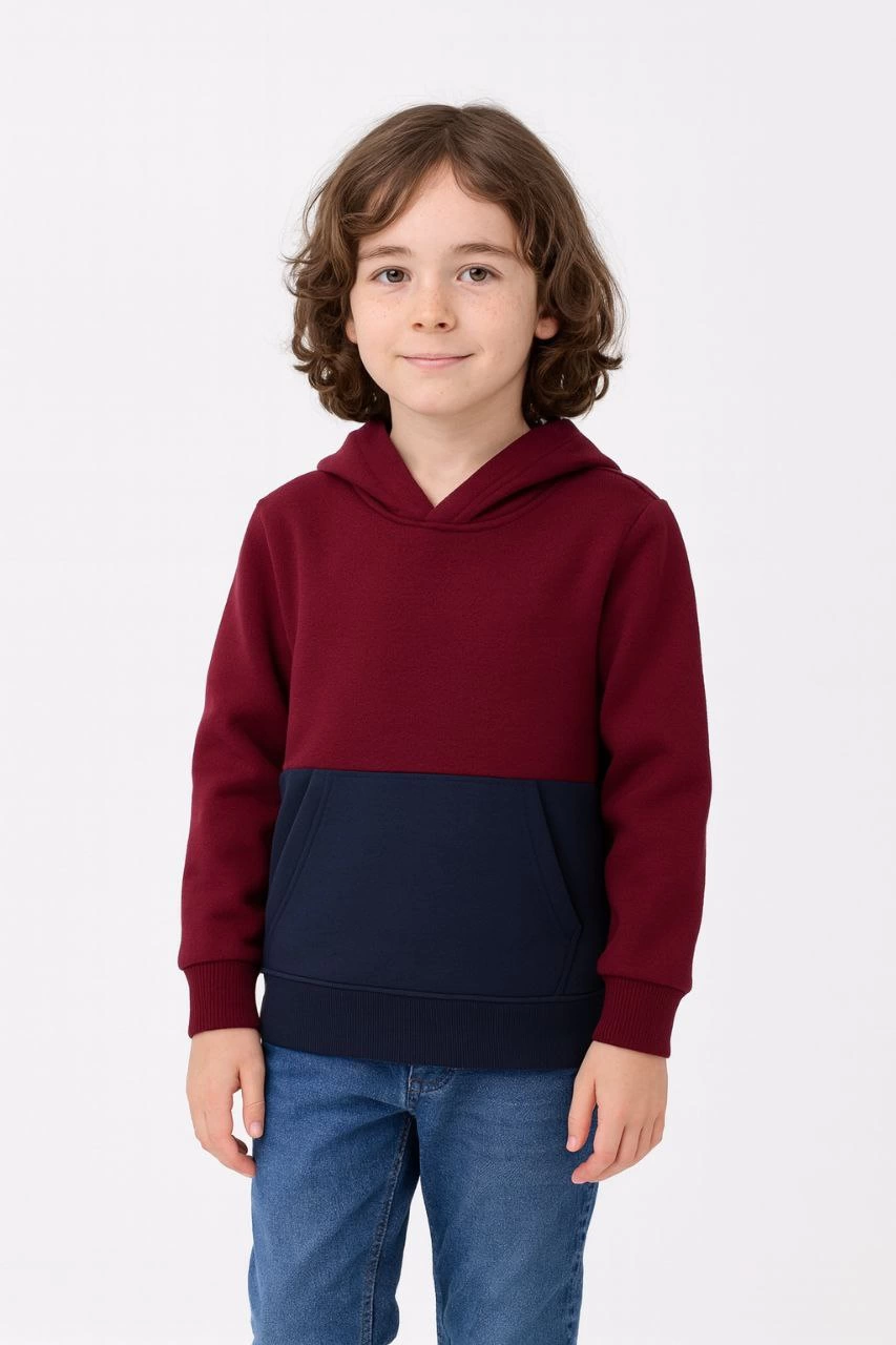 ASSEMA Erkek Çocuk Kapüşonlu Kanguru Cepli Parçalı SweatShirt - Renkli