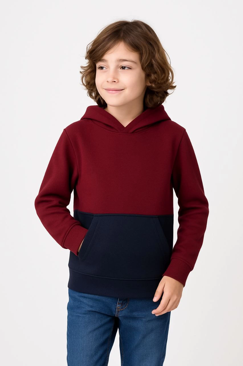 ASSEMA Erkek Çocuk Kapüşonlu Kanguru Cepli Parçalı SweatShirt - Renkli