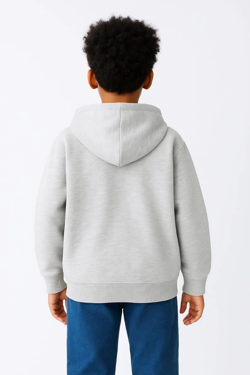 ASSEMA Erkek Çocuk Kapüşonlu Kanguru Çepli Tam Fermuarlı Hırka SweatShirt - Gri
