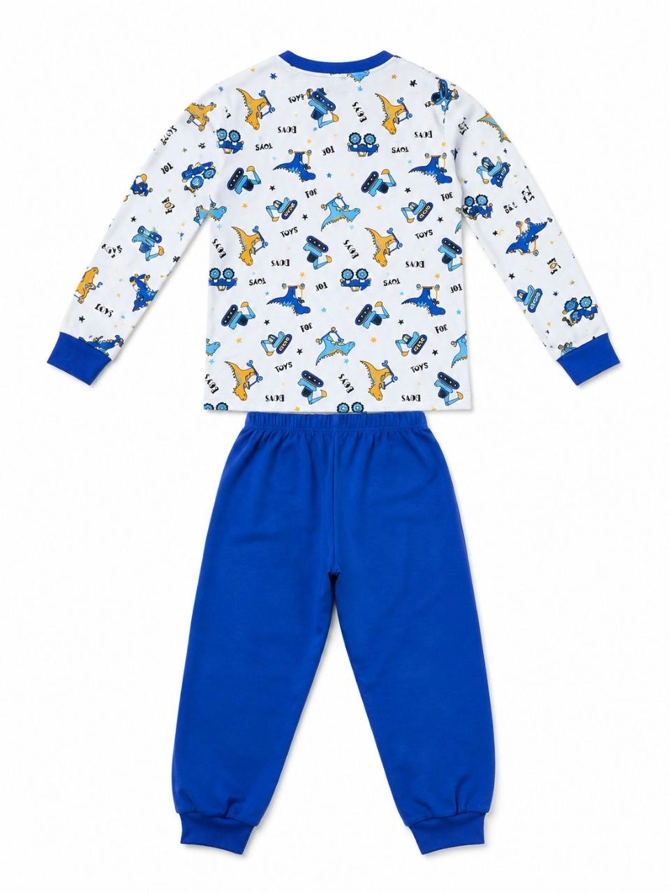 Erkek Çocuk Premium Penye Dinozor Desenli Uzun Kollu Pijama Takımı 2-11 Yaş - Mavi
