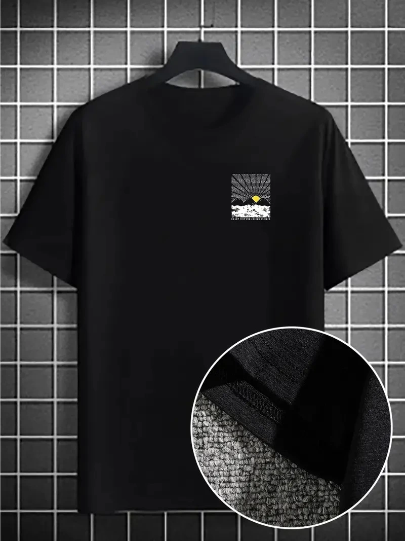 ASSEMA Erkek Dağ Grafikli Kısa kollu T-shirt - Siyah