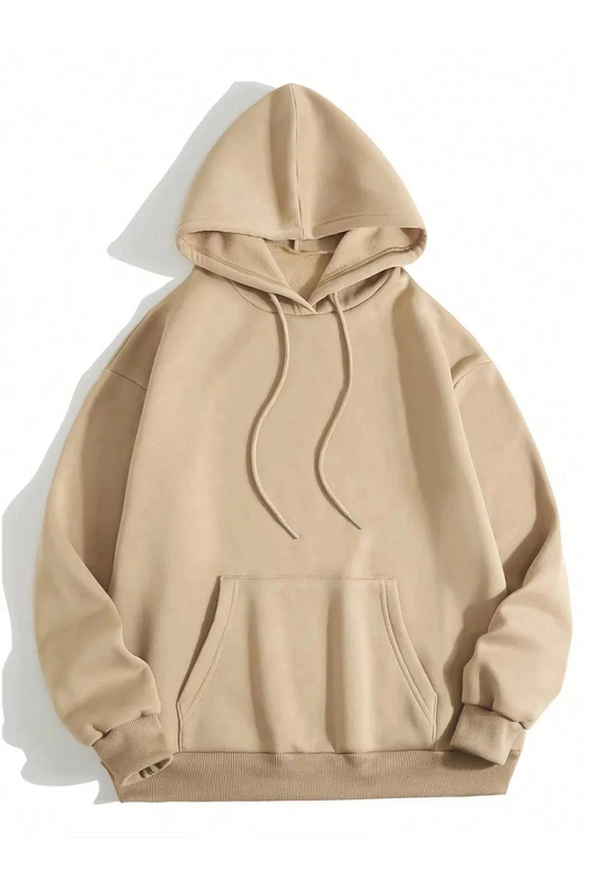 ASSEMA Erkek Düz Kapüşonlu üç iplik pamuklu sweatshirt   - Bej