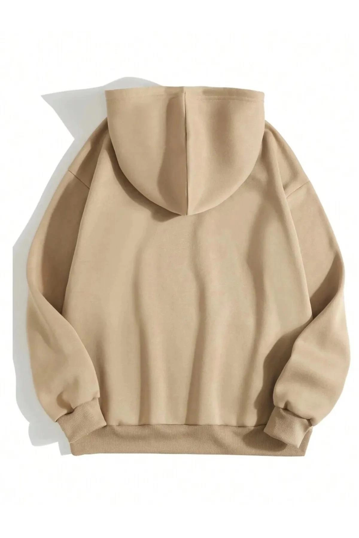 ASSEMA Erkek Düz Kapüşonlu üç iplik pamuklu sweatshirt   - Bej