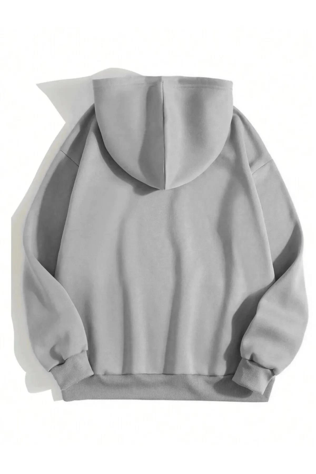 ASSEMA Erkek Düz Kapüşonlu  üç iplik pamuklu sweatshirt   - Boyalı Gri