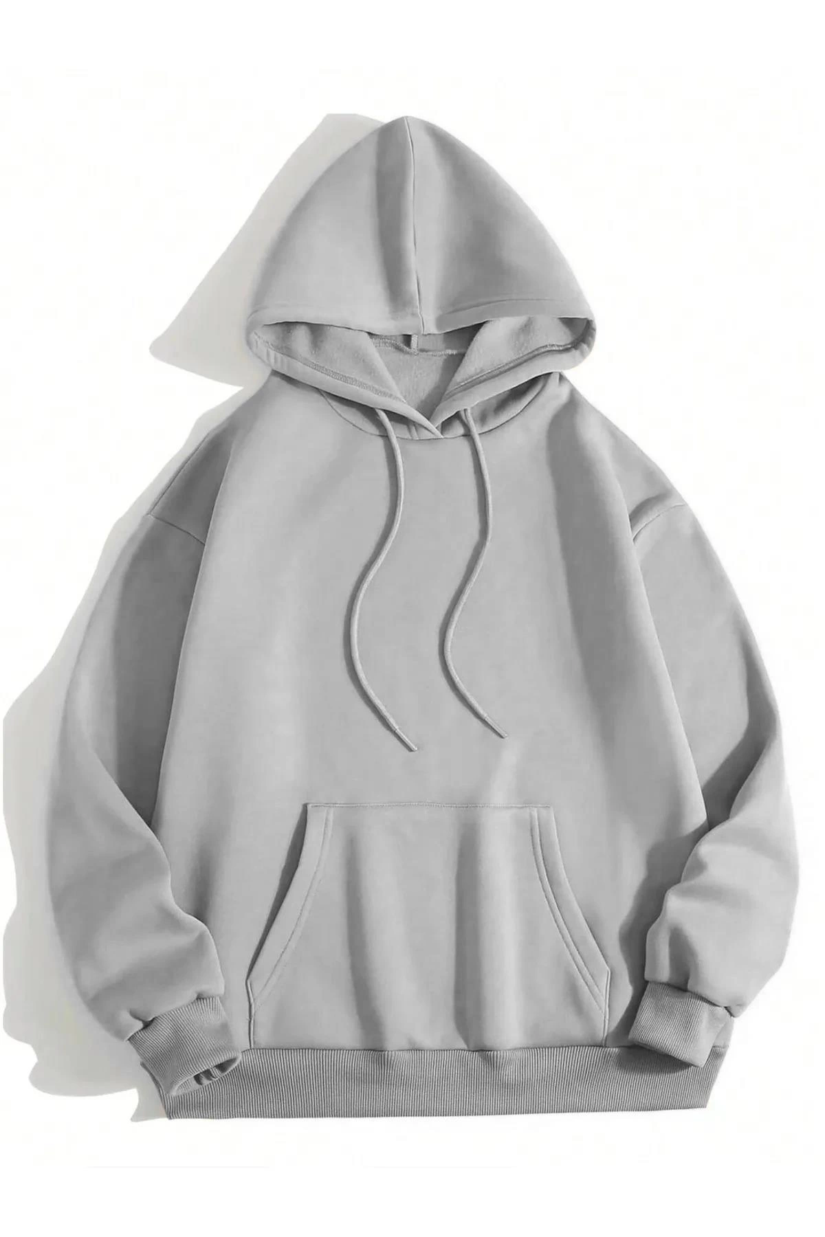 ASSEMA Erkek Düz Kapüşonlu  üç iplik pamuklu sweatshirt   - Boyalı Gri