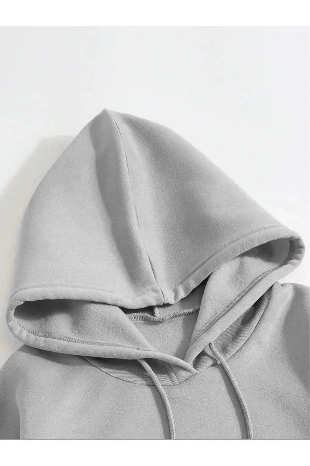 ASSEMA Erkek Düz Kapüşonlu  üç iplik pamuklu sweatshirt   - Boyalı Gri