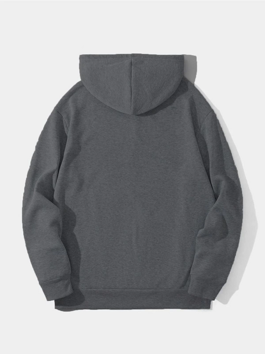 ASSEMA Erkek Düz Kapüşonlu üç iplik pamuklu sweatshirt  - Füme
