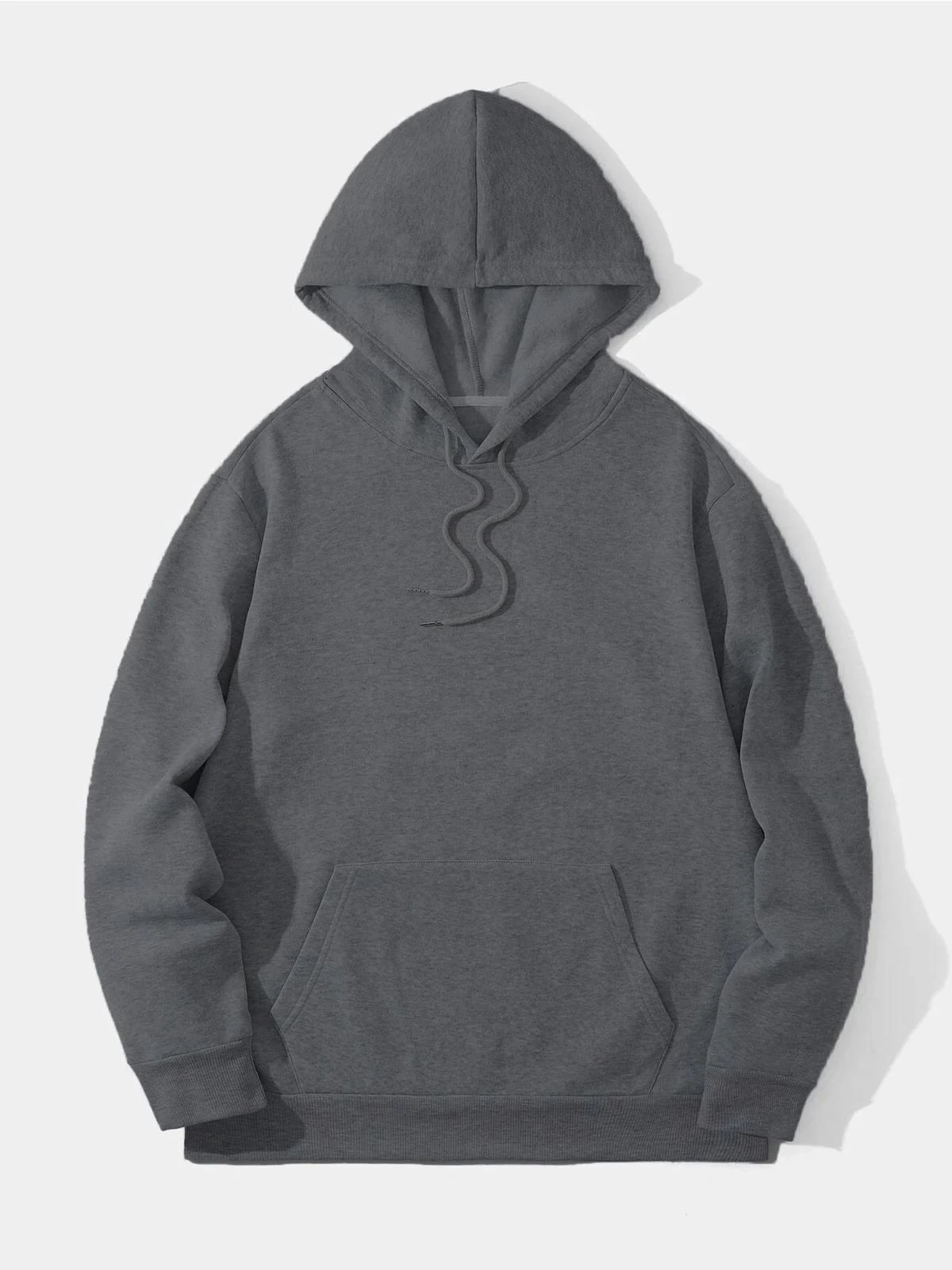 ASSEMA Erkek Düz Kapüşonlu üç iplik pamuklu sweatshirt  - Füme