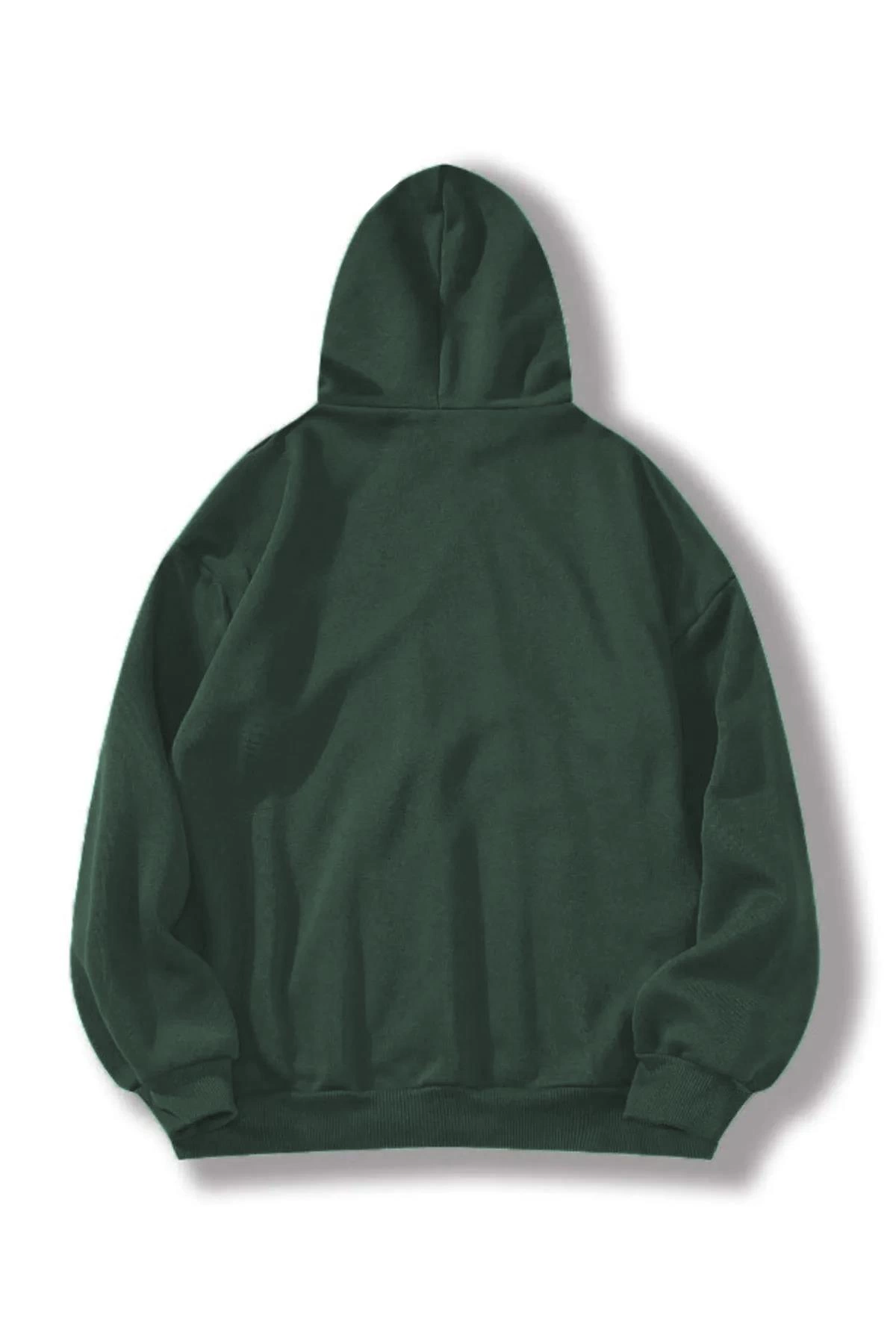 ASSEMA Erkek Düz Kapüşonlu  üç iplik pamuklu sweatshirt   - Koyu Yeşil