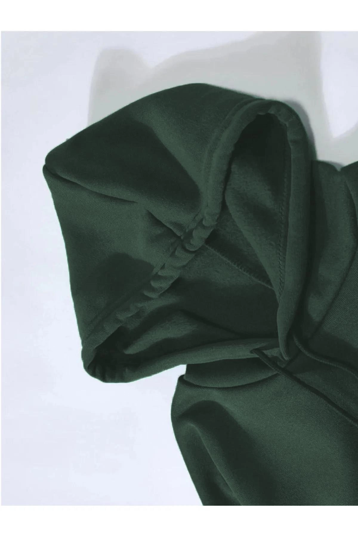 ASSEMA Erkek Düz Kapüşonlu  üç iplik pamuklu sweatshirt   - Koyu Yeşil