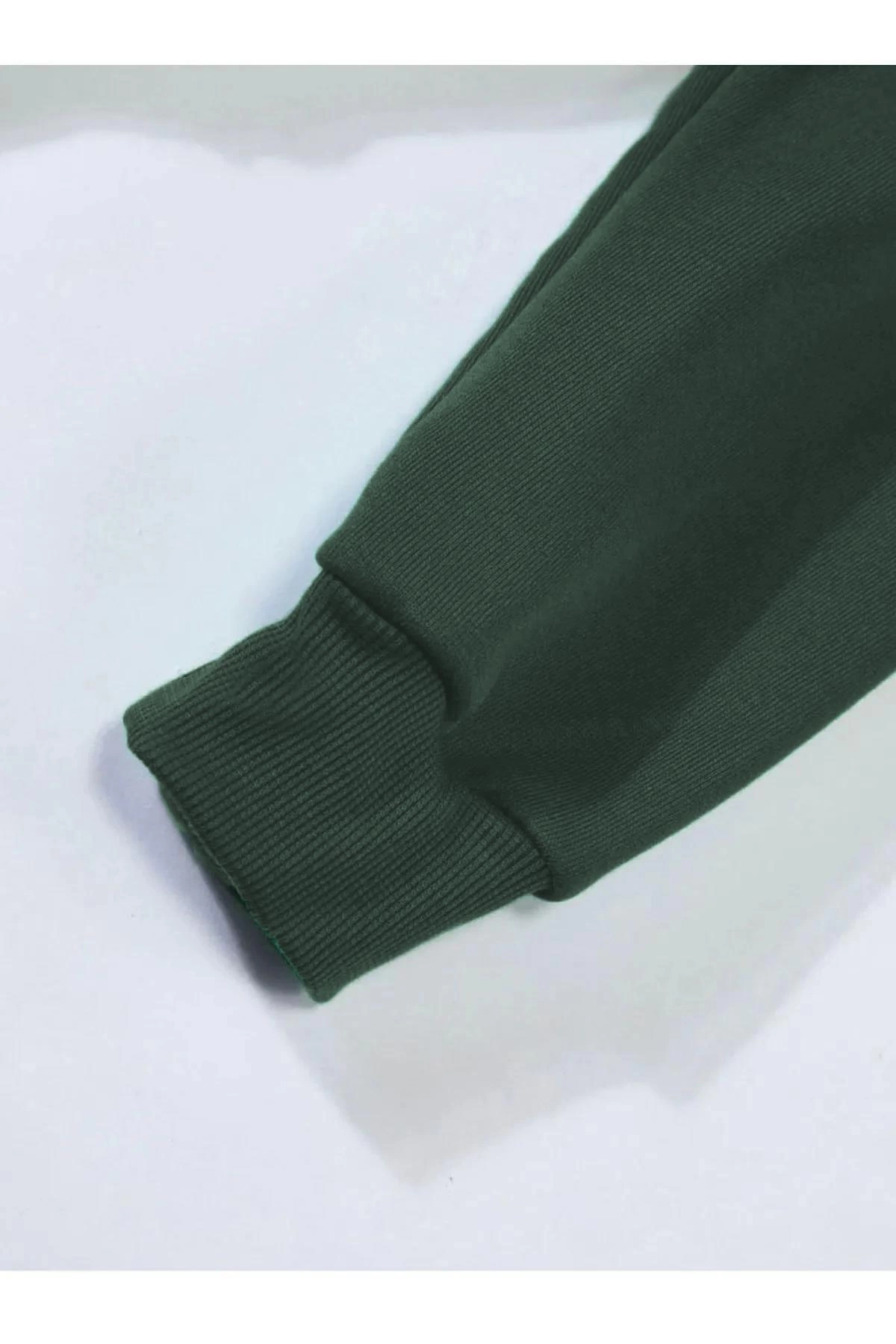 ASSEMA Erkek Düz Kapüşonlu  üç iplik pamuklu sweatshirt   - Koyu Yeşil