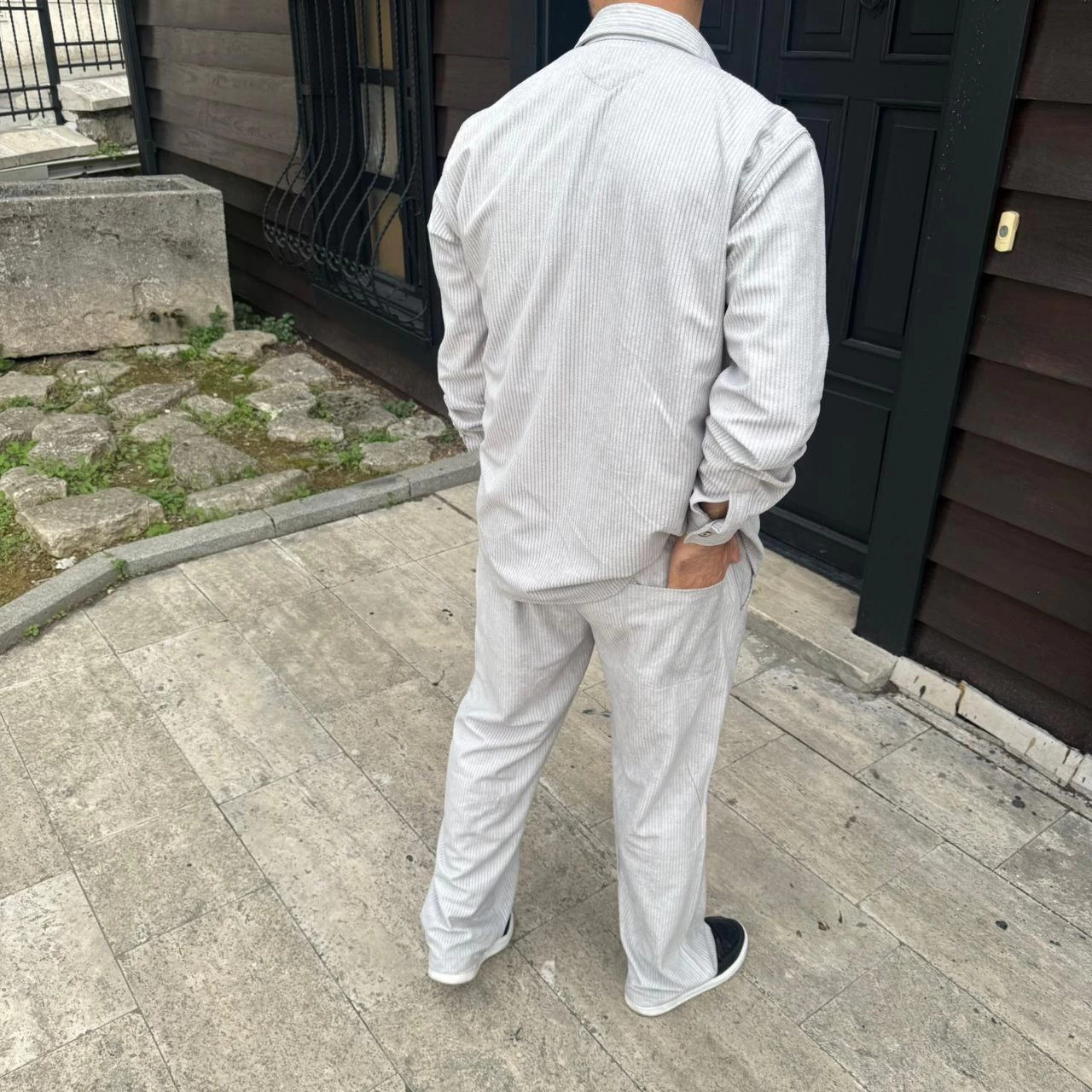 ASSEMA Erkek Fitilli Kadife Cepli Buggy Pantolon Oversize Rahat Kalıp - Gri