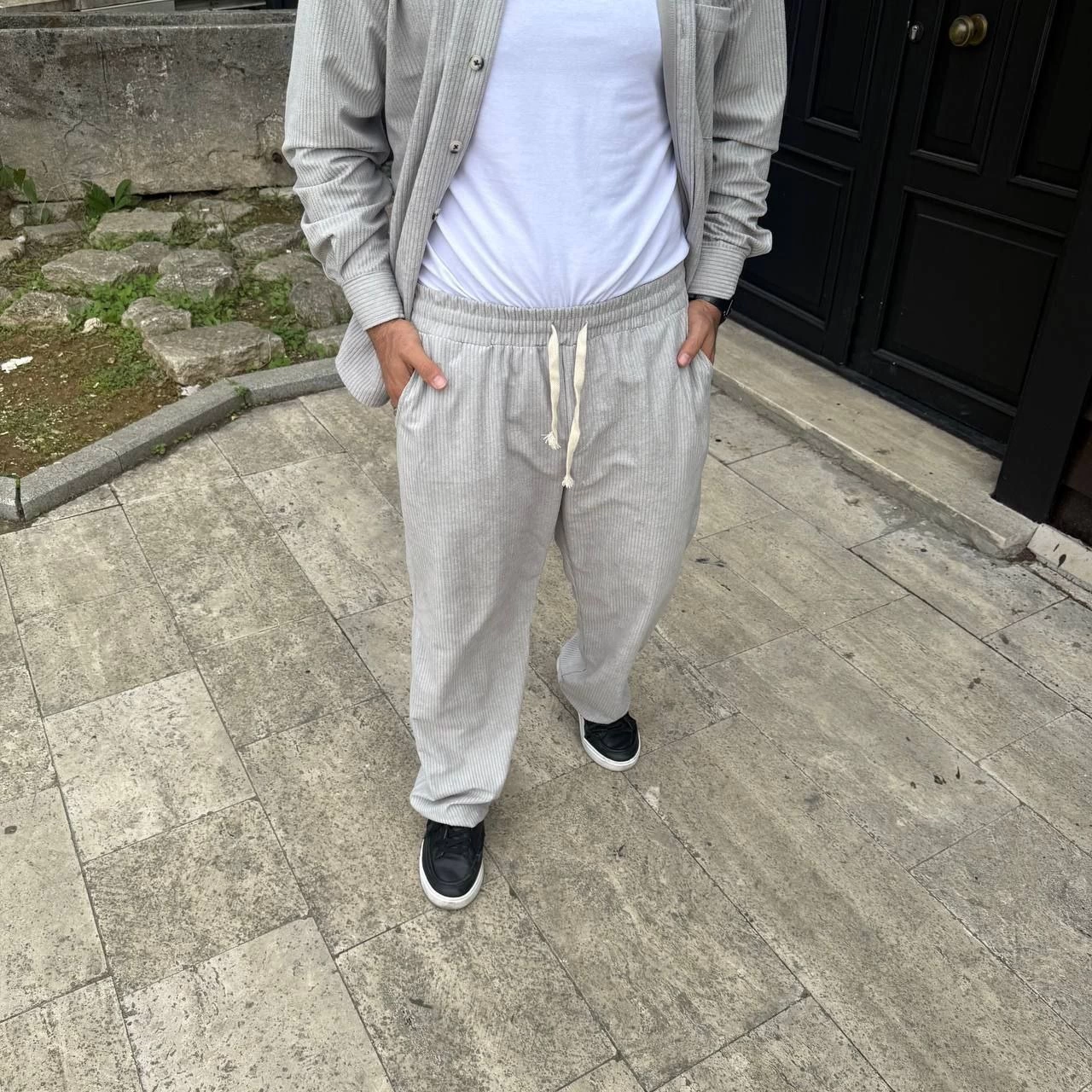 ASSEMA Erkek Fitilli Kadife Cepli Buggy Pantolon Oversize Rahat Kalıp - Gri