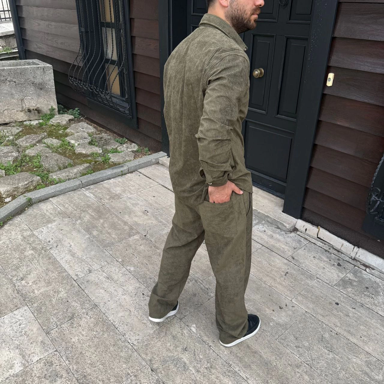 ASSEMA Erkek Fitilli Kadife Cepli Buggy Pantolon Oversize Rahat Kalıp - Haki