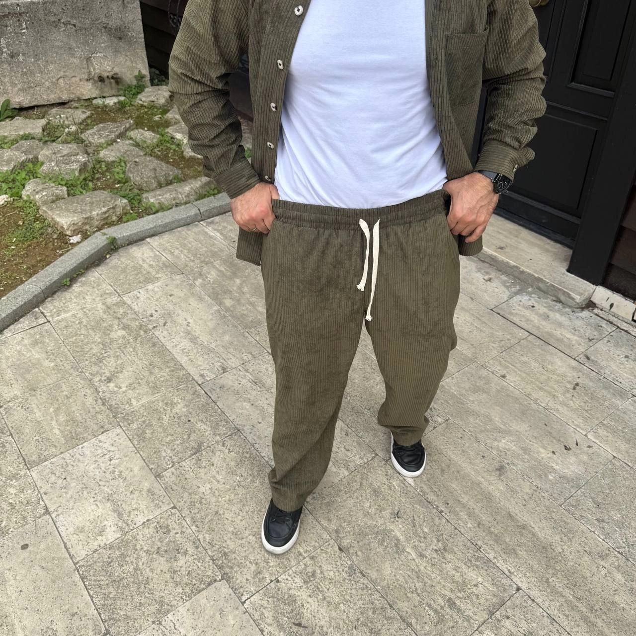 ASSEMA Erkek Fitilli Kadife Cepli Buggy Pantolon Oversize Rahat Kalıp - Haki