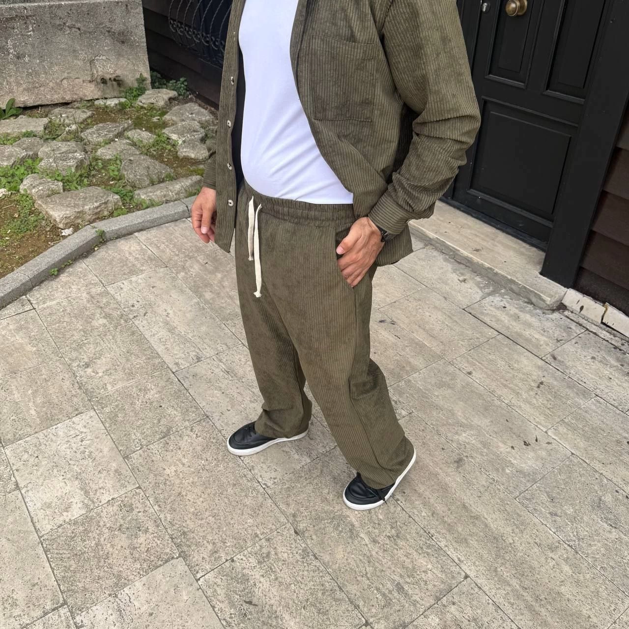 ASSEMA Erkek Fitilli Kadife Cepli Buggy Pantolon Oversize Rahat Kalıp - Haki